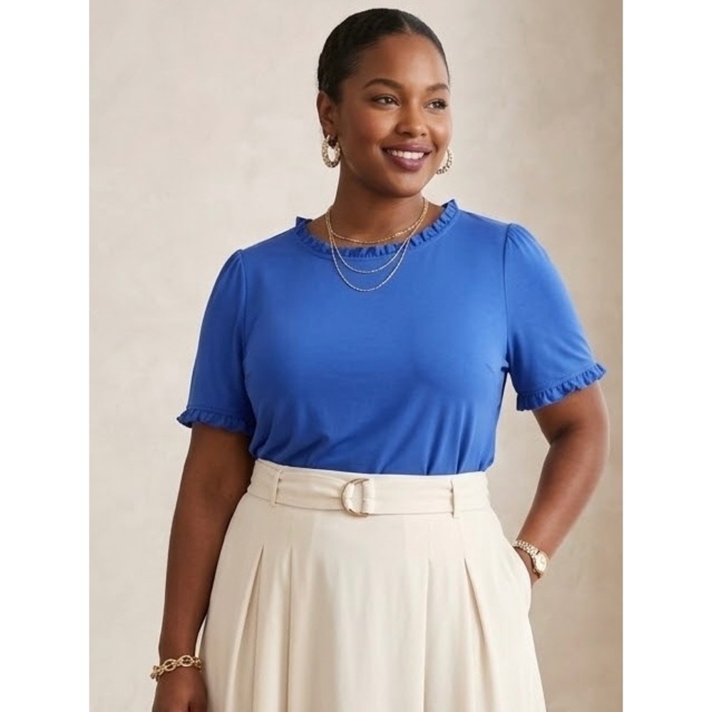Boden Royal Blue Ruffle Trim Short Sleeve Top T1685 Size US 20/22 Plus